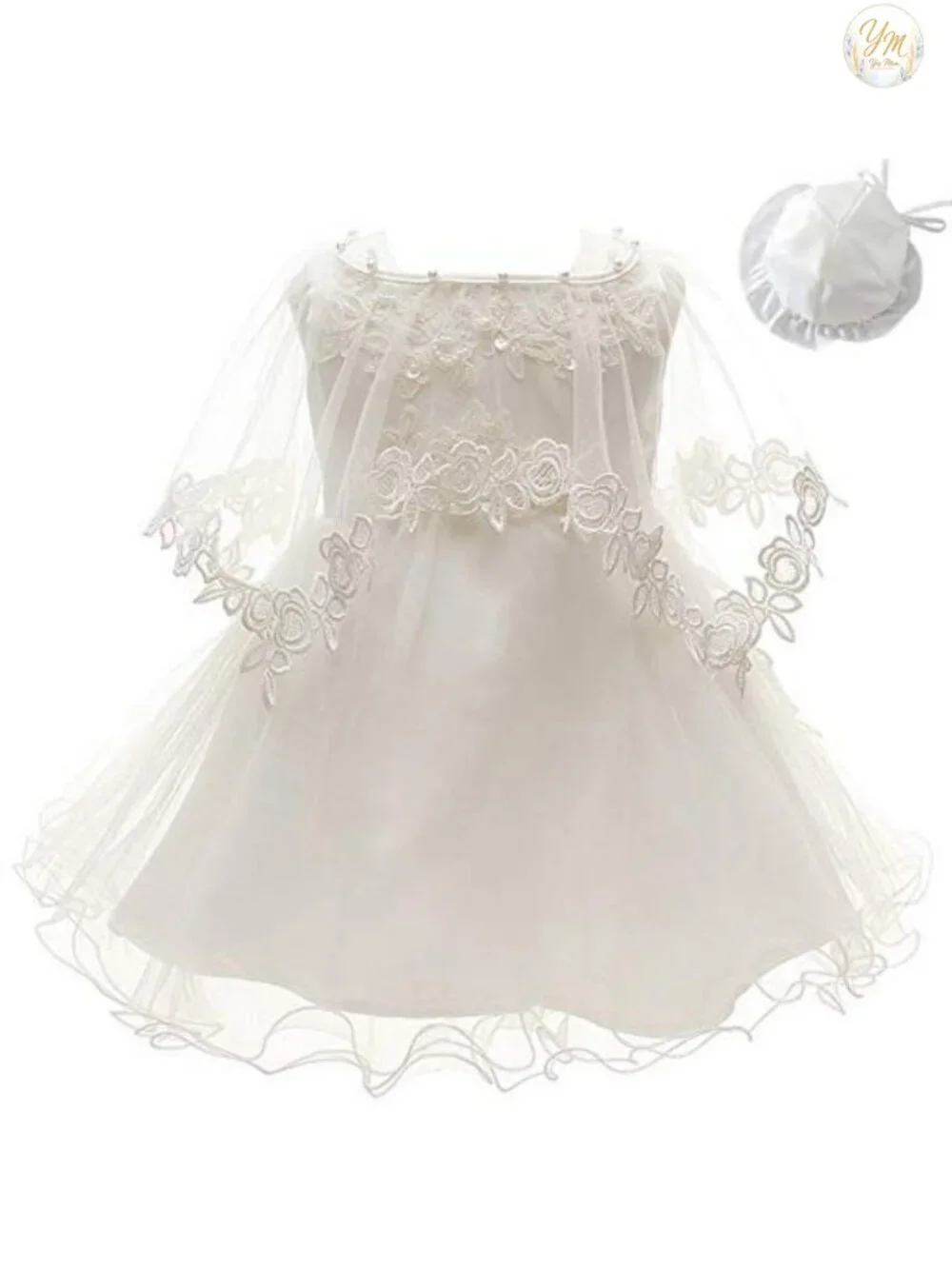 Christening Baptism Gown Set Baby Girl Floral Dress with Bonnet